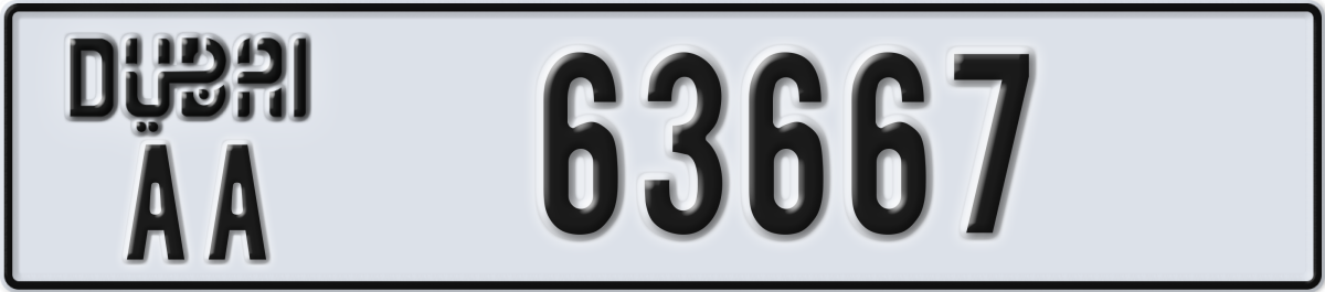 dubai License Plate Number 63667 Code AA