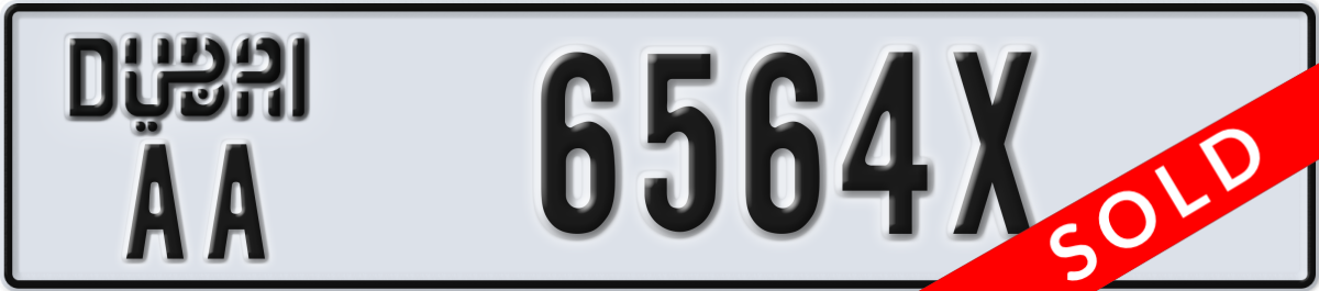 dubai License Plate Number 6564X Code AA