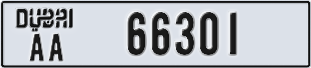 dubai License Plate Number 66301 Code AA