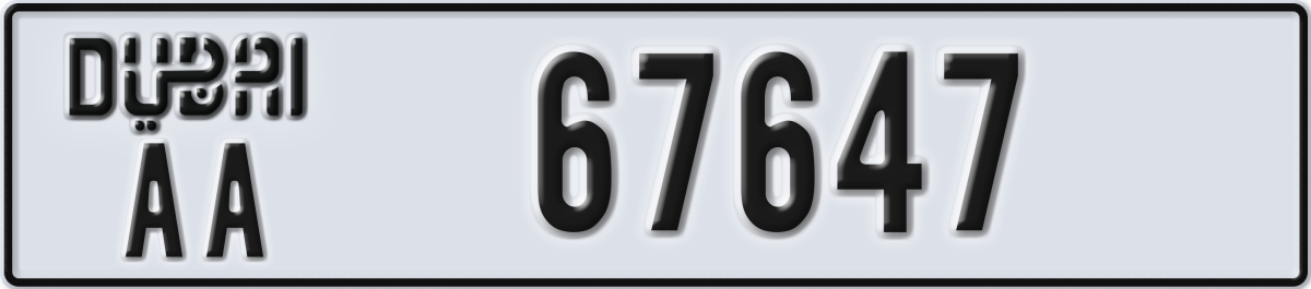 dubai License Plate Number 67647 Code AA