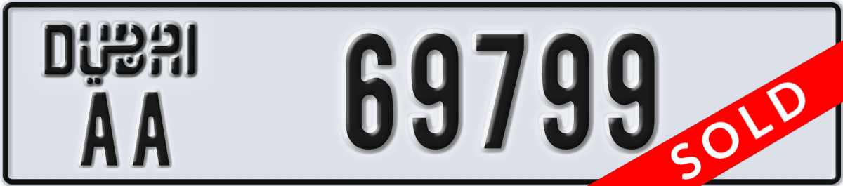 dubai License Plate Number 69799 Code AA