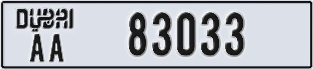 dubai License Plate Number 83033 Code AA