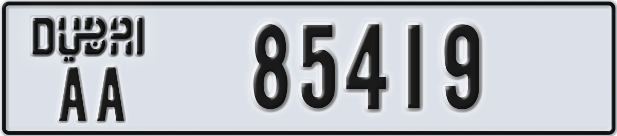 dubai License Plate Number 85419 Code AA