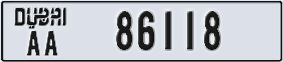 dubai License Plate Number 86118 Code AA
