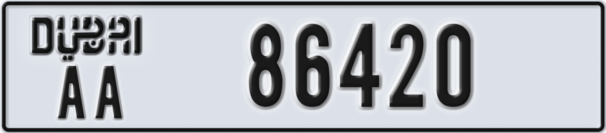 dubai License Plate Number 86420 Code AA