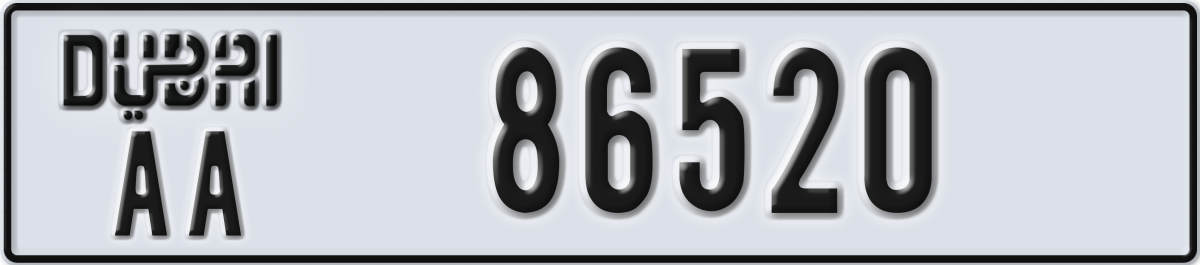 dubai License Plate Number 86520 Code AA