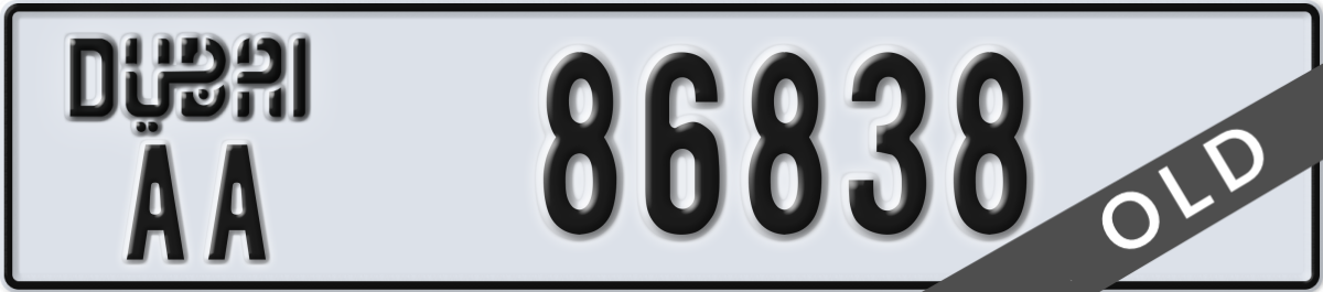 dubai License Plate Number 86838 Code AA
