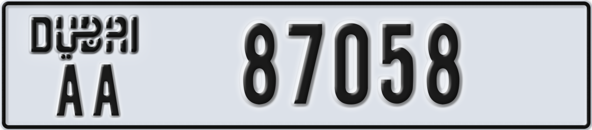 dubai License Plate Number 87058 Code AA