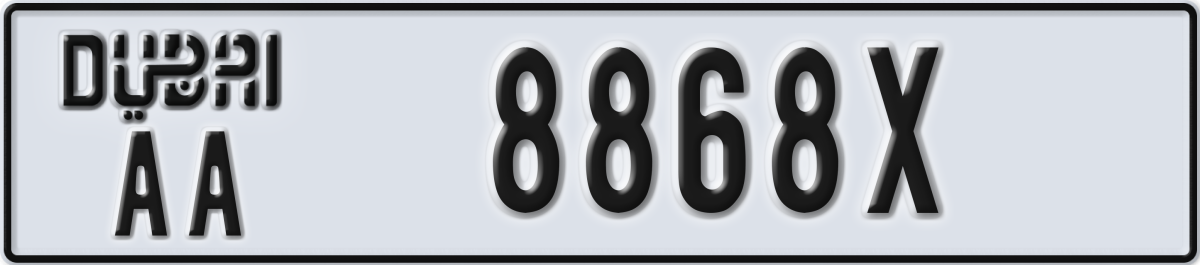 dubai License Plate Number 8868X Code AA