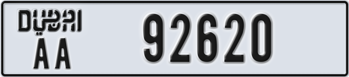 dubai License Plate Number 92620 Code AA