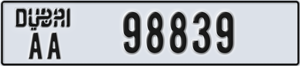 dubai License Plate Number 98839 Code AA