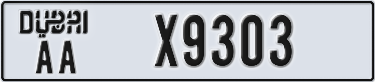 dubai License Plate Number X9303 Code AA