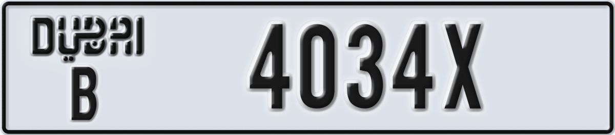 dubai License Plate Number 4034X Code B