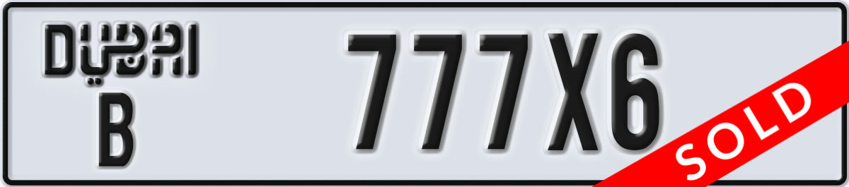 dubai License Plate Number 777X6 Code B