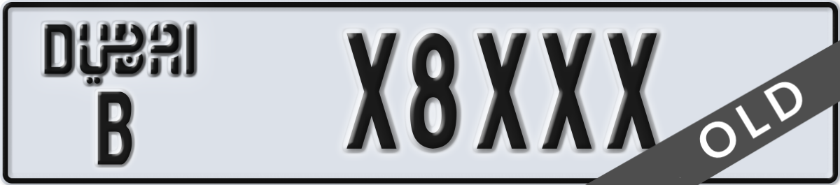 dubai License Plate Number X8XXX Code B