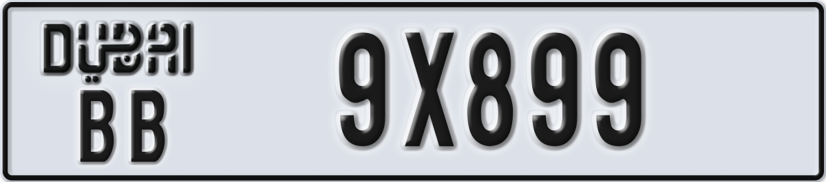 dubai License Plate Number 9X899 Code BB