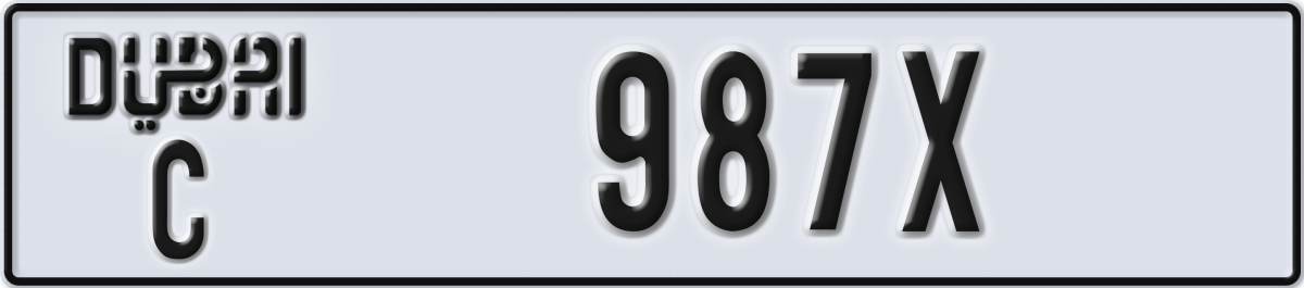 dubai License Plate Number 987X Code C