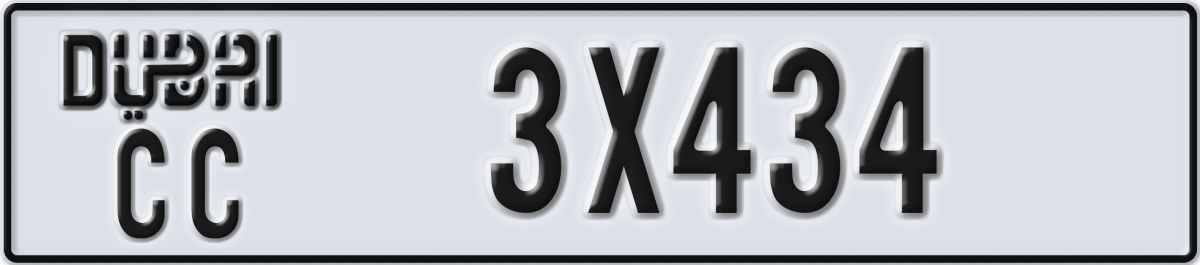 dubai License Plate Number 3X434 Code CC