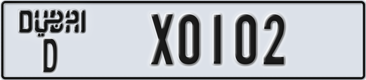 dubai License Plate Number X0102 Code D