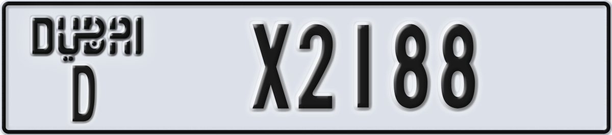 dubai License Plate Number X2188 Code D