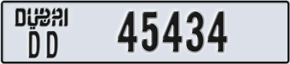 dubai License Plate Number 45434 Code DD