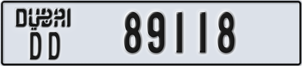 dubai License Plate Number 89118 Code DD