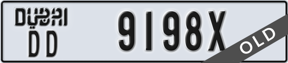 dubai License Plate Number 9198X Code DD