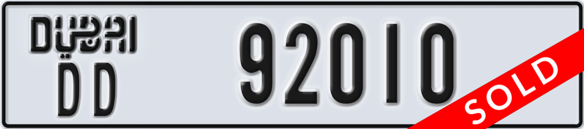 dubai License Plate Number 92010 Code DD