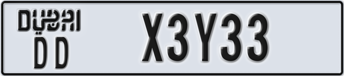 dubai License Plate Number X3Y33 Code DD