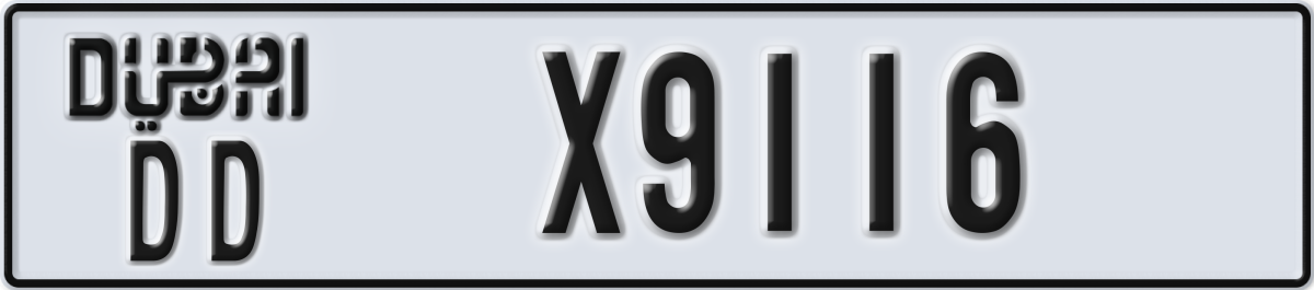 dubai License Plate Number X9116 Code DD