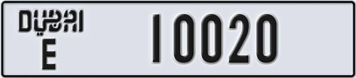 dubai License Plate Number 10020 Code E