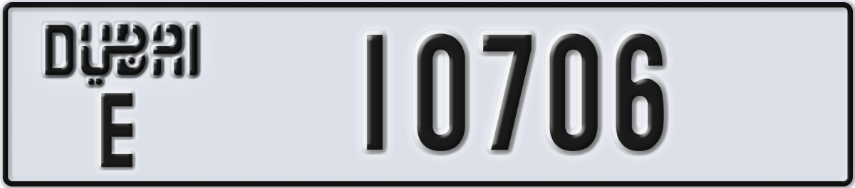 dubai License Plate Number 10706 Code E