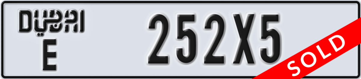dubai License Plate Number 252X5 Code E