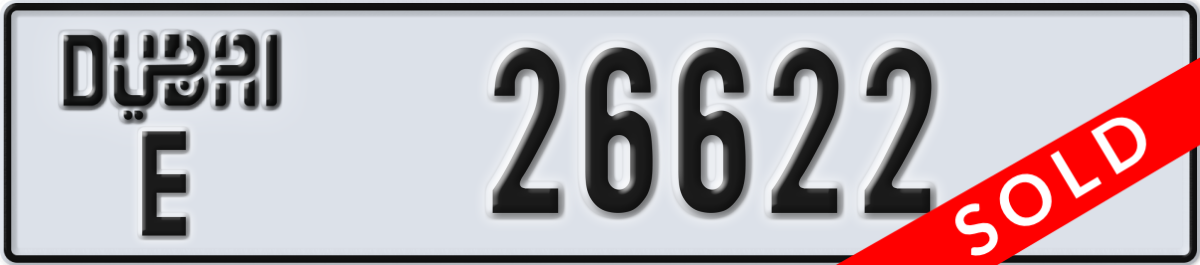dubai License Plate Number 26622 Code E
