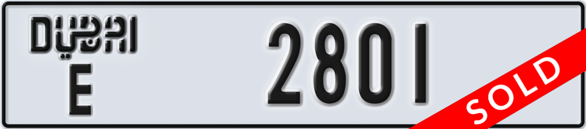 dubai License Plate Number 2801 Code E