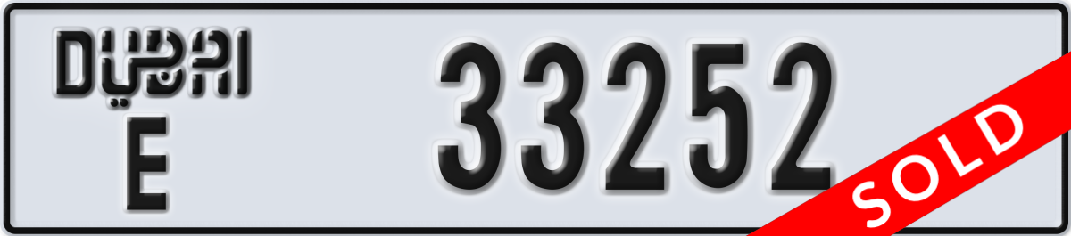 dubai License Plate Number 33252 Code E