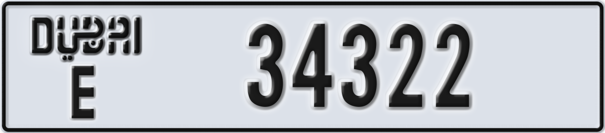 dubai License Plate Number 34322 Code E