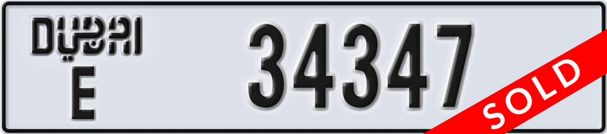 dubai License Plate Number 34347 Code E
