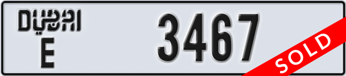 dubai License Plate Number 3467 Code E