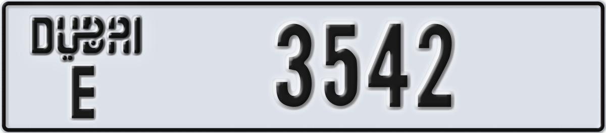dubai License Plate Number 3542 Code E