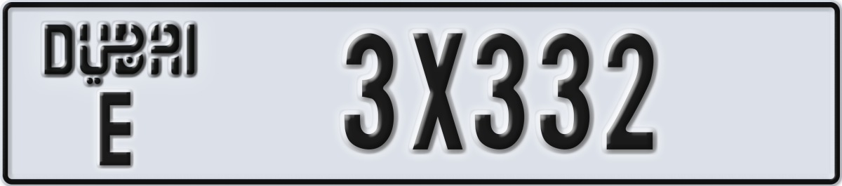 dubai License Plate Number 3X332 Code E