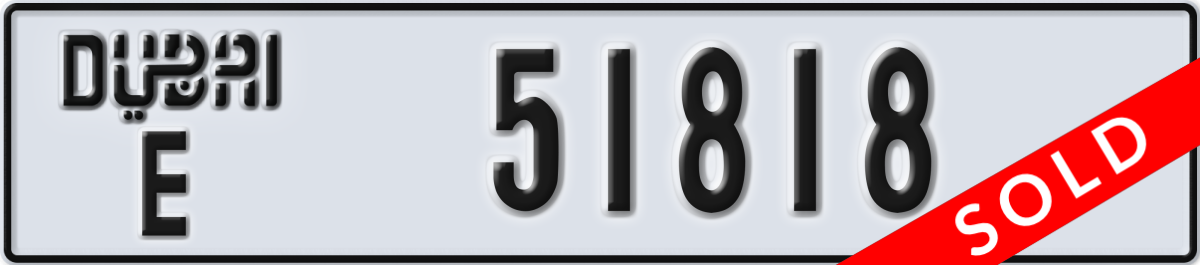 dubai License Plate Number 51818 Code E