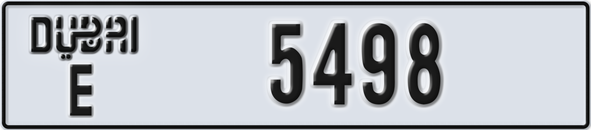 dubai License Plate Number 5498 Code E