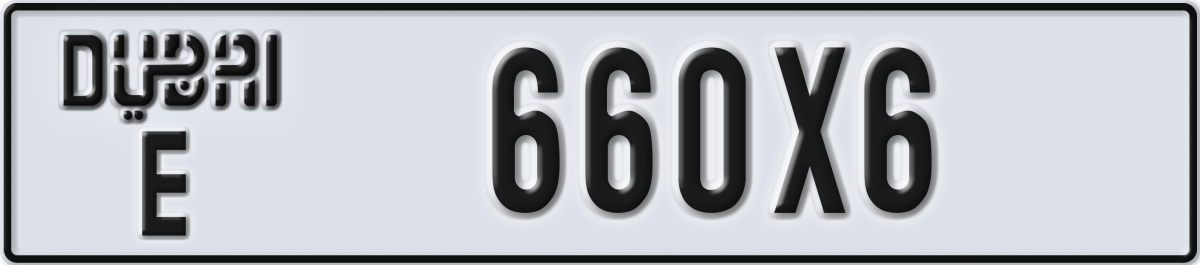 dubai License Plate Number 660X6 Code E