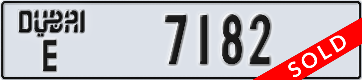 dubai License Plate Number 7182 Code E