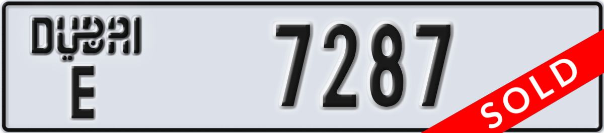 dubai License Plate Number 7287 Code E
