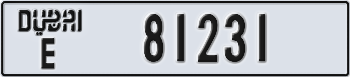 dubai License Plate Number 81231 Code E