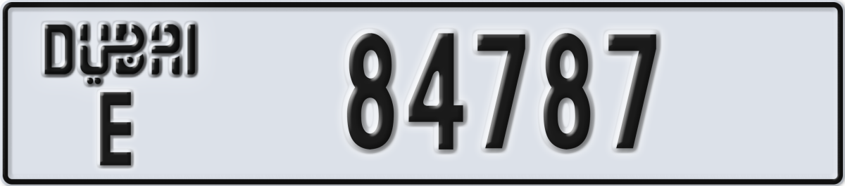 dubai License Plate Number 84787 Code E