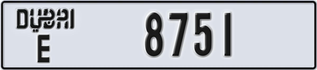 dubai License Plate Number 8751 Code E