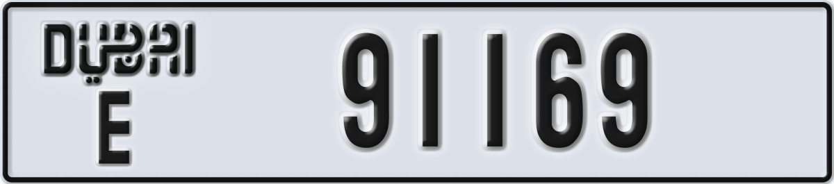 dubai License Plate Number 91169 Code E